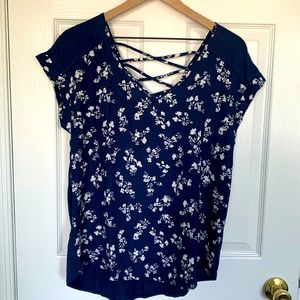 Jianna Back Detail Mixed Material - Floral Navy (M)